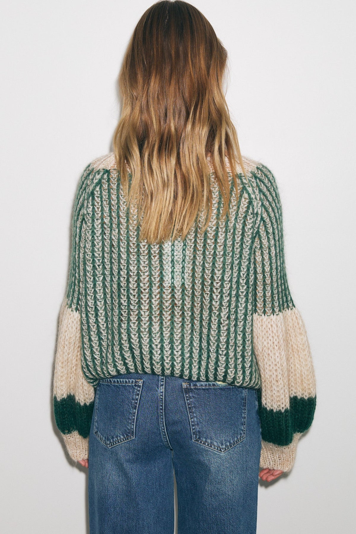 Liana Knit Sweater, Beige/Bottle Green