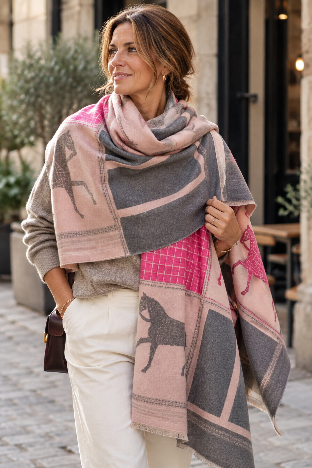 Joelle Oversized Scarf, Pink & Grey