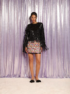 Heather Sequin Fringe Top, Black