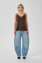 Brenda Lace Long Top, Dark Brown
