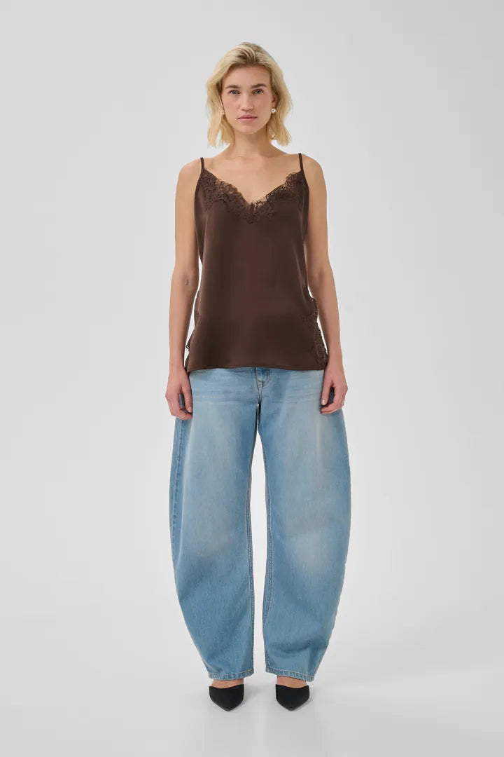 Brenda Lace Long Top, Dark Brown