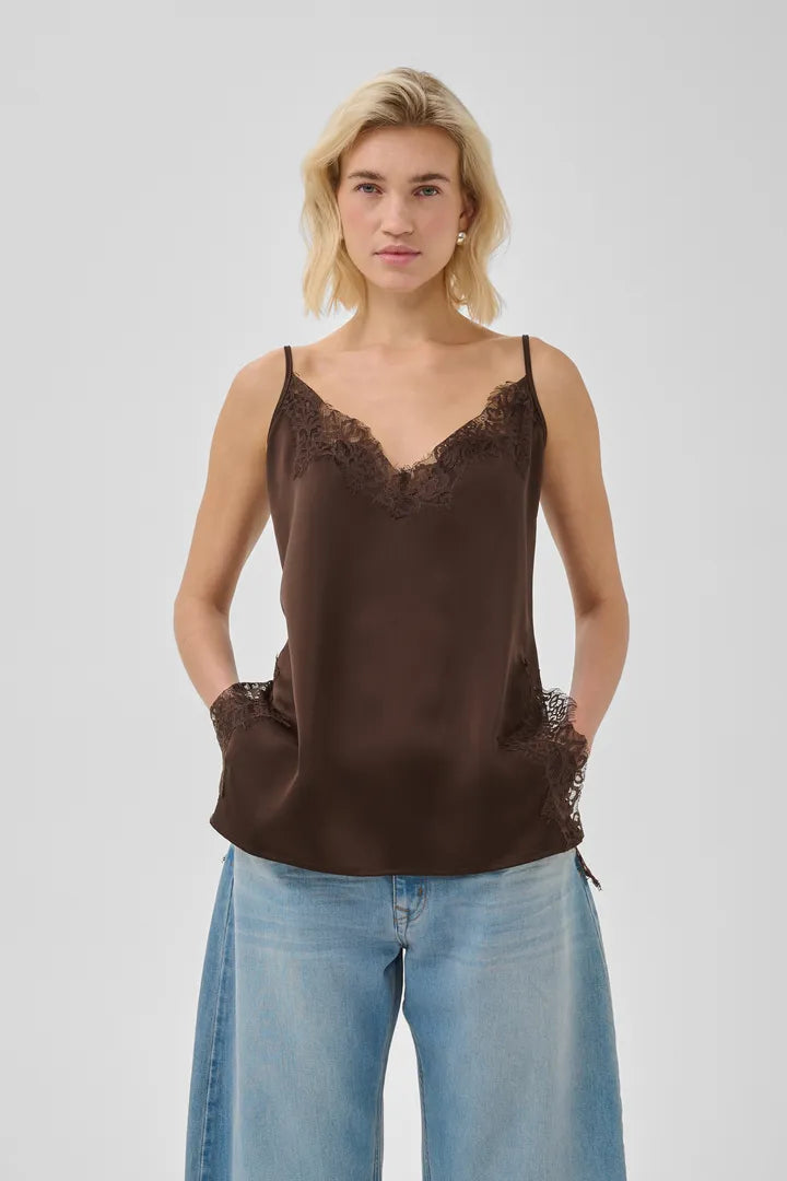 Brenda Lace Long Top, Dark Brown