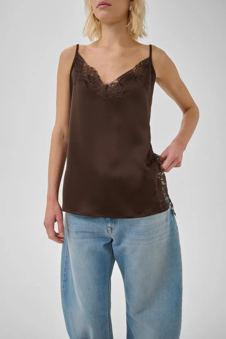 Brenda Lace Long Top, Dark Brown