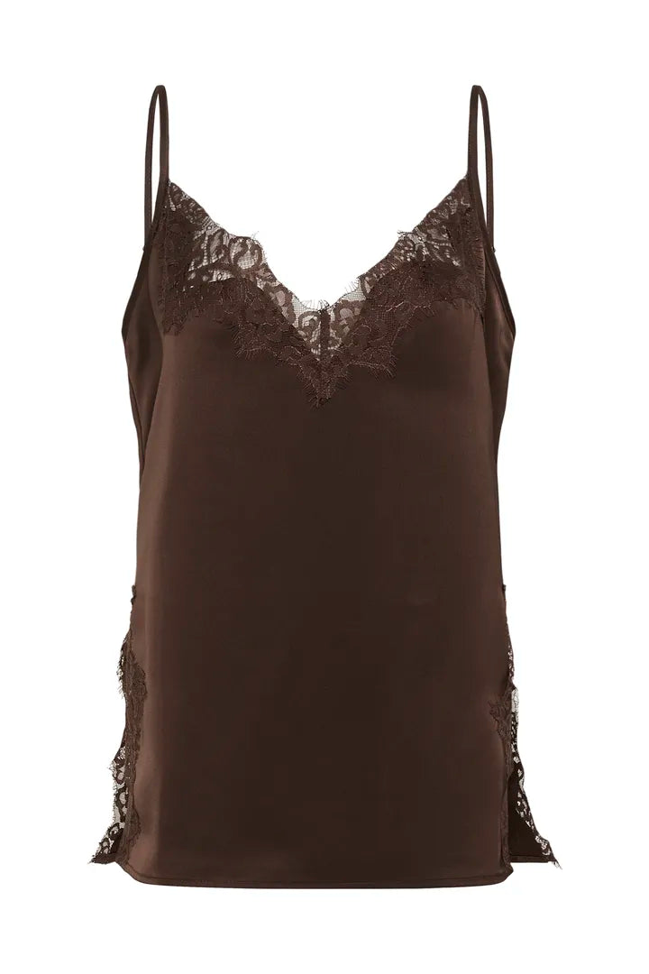 Brenda Lace Long Top, Dark Brown