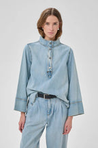 Hilma Boxy Blouse, Light Blue Wash