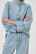 Hilma Boxy Blouse, Light Blue Wash