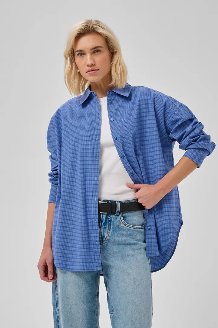 Ilse Boxy Shirt, Clear Blue Check
