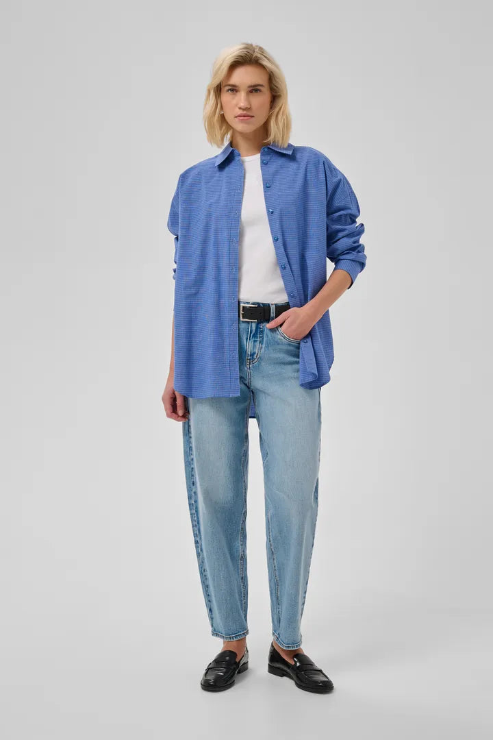 Ilse Boxy Shirt, Clear Blue Check