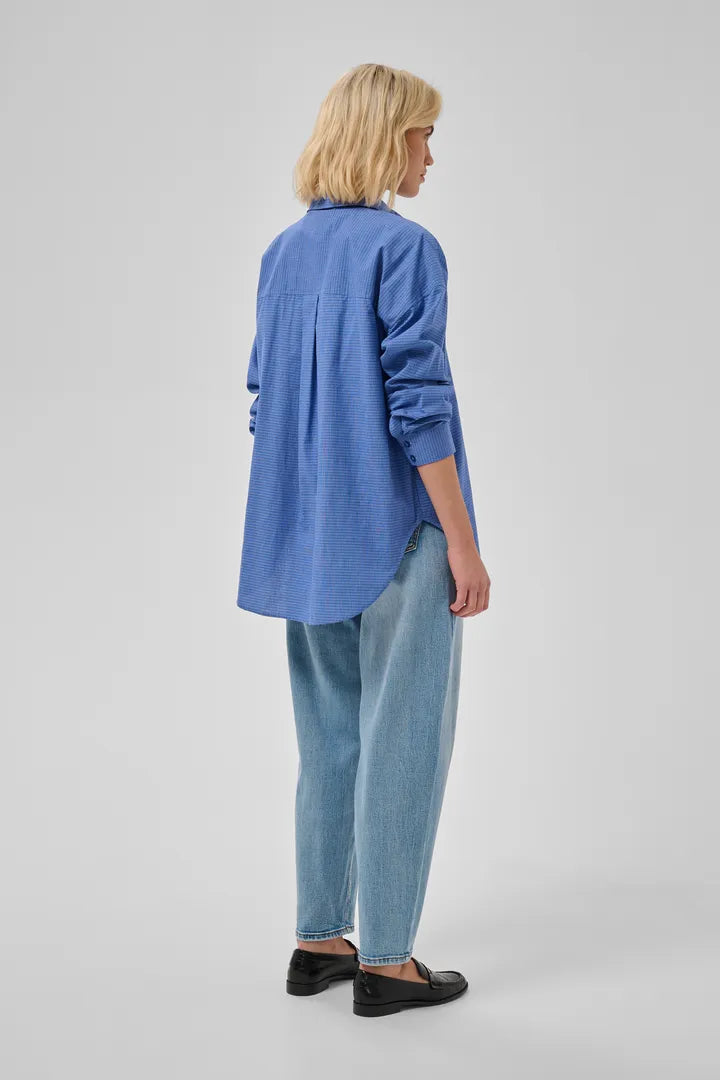 Ilse Boxy Shirt, Clear Blue Check