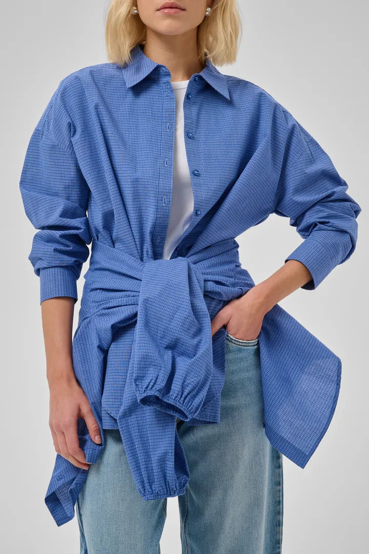 Ilse Boxy Shirt, Clear Blue Check