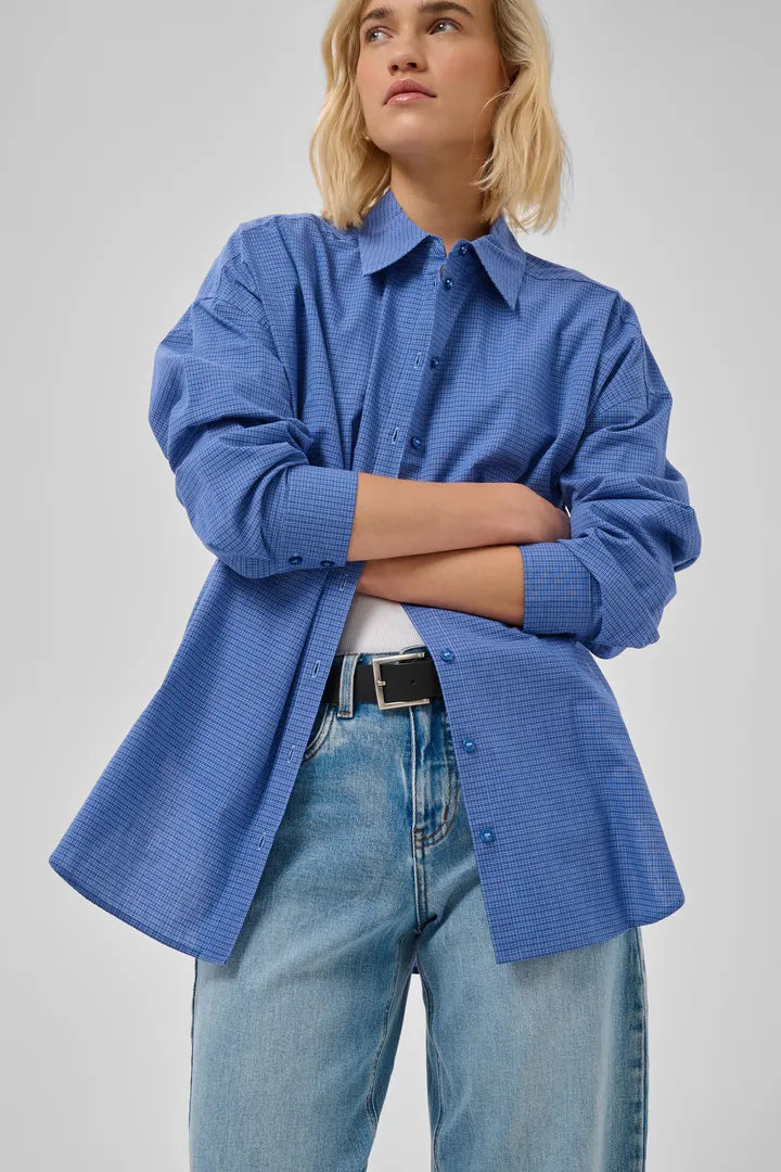 Ilse Boxy Shirt, Clear Blue Check