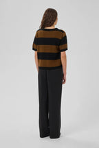 Jola Short Sleeved Knit Pullover, Bison & Black Stripe
