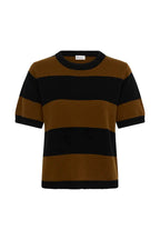 Jola Short Sleeved Knit Pullover, Bison & Black Stripe