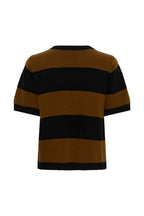 Jola Short Sleeved Knit Pullover, Bison & Black Stripe