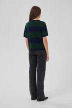 Jola Short Sleeved Knit Pullover, Douglas Green & Navy Stripe