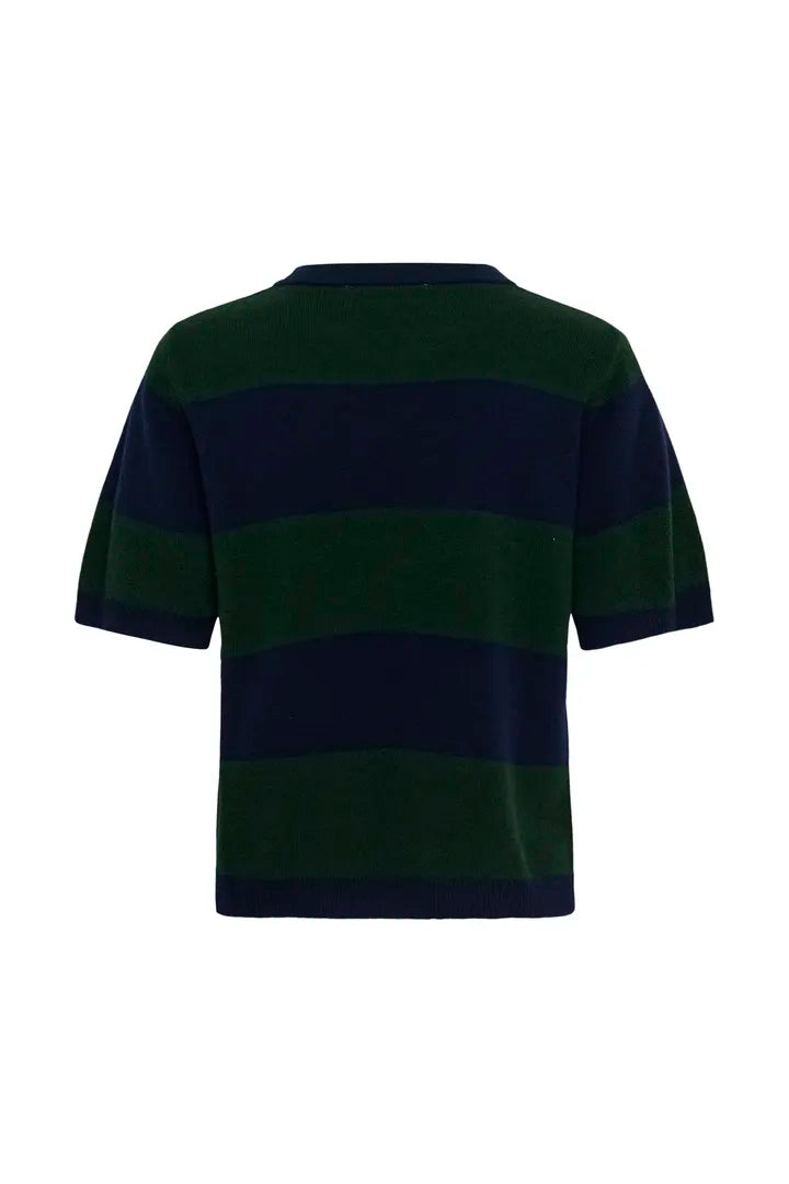 Jola Short Sleeved Knit Pullover, Douglas Green & Navy Stripe