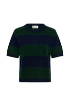 Jola Short Sleeved Knit Pullover, Douglas Green & Navy Stripe