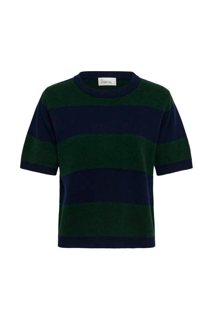 Jola Short Sleeved Knit Pullover, Douglas Green & Navy Stripe