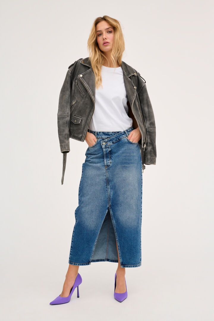 Louis Wrap Skirt, Medium Blue Retro Wash