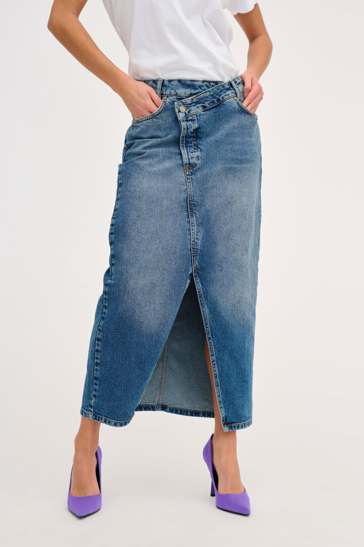 Louis Wrap Skirt, Medium Blue Retro Wash