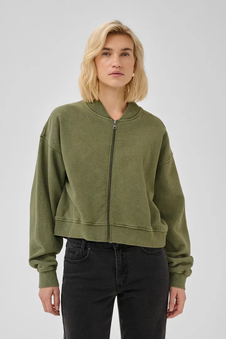 Meta Short Sweat Jacket, Olive Night Wash