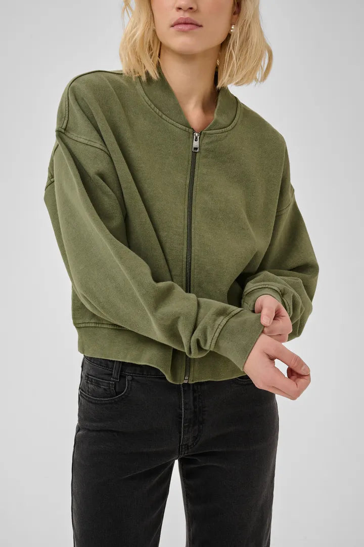 Meta Short Sweat Jacket, Olive Night Wash
