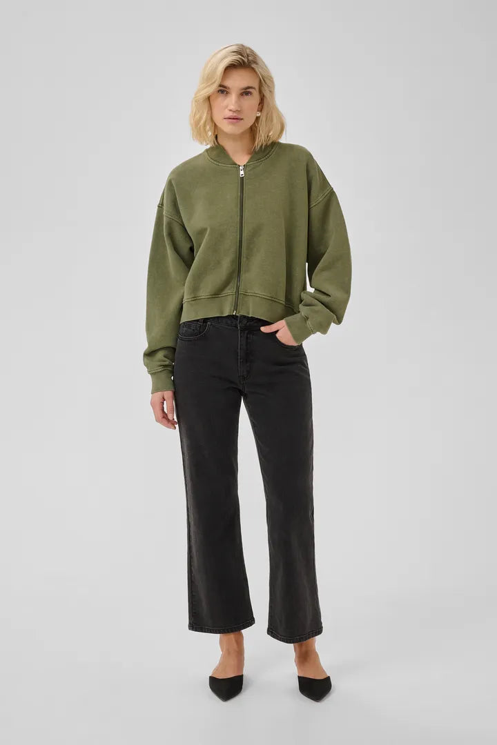 Meta Short Sweat Jacket, Olive Night Wash