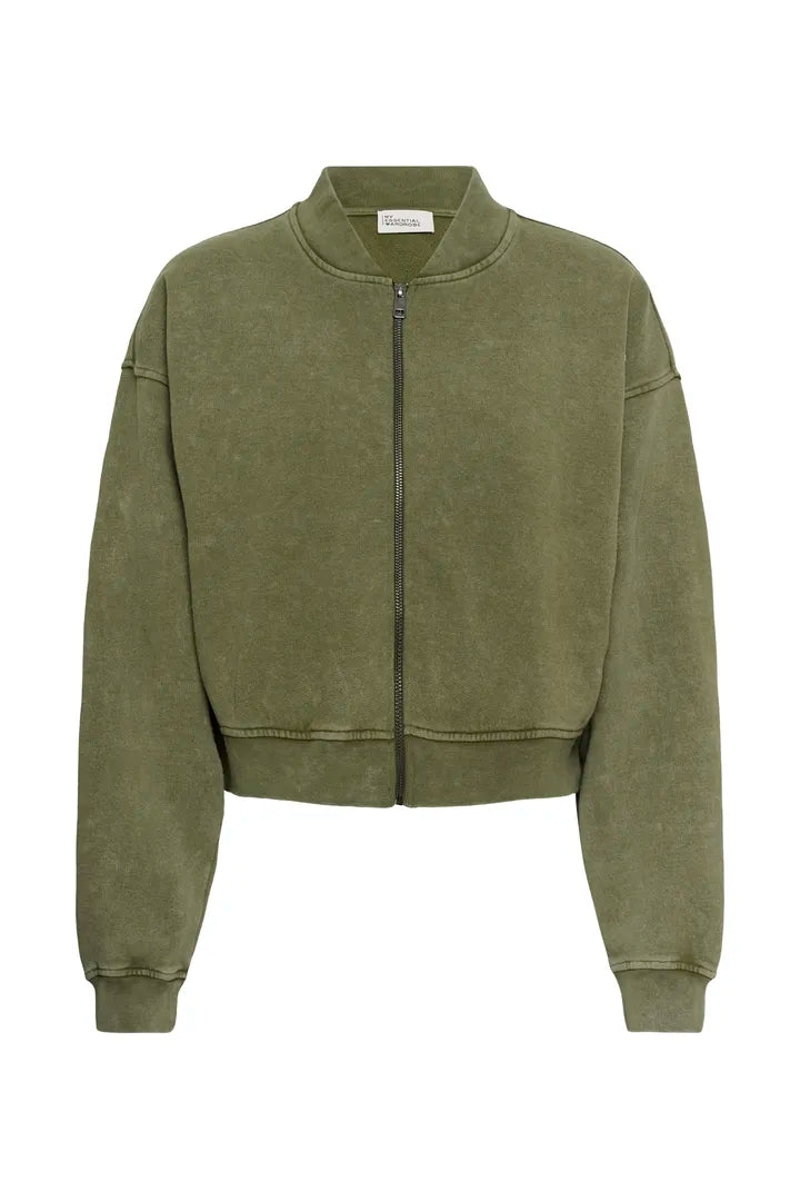 Meta Short Sweat Jacket, Olive Night Wash