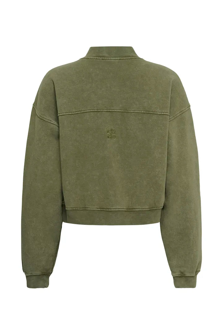 Meta Short Sweat Jacket, Olive Night Wash