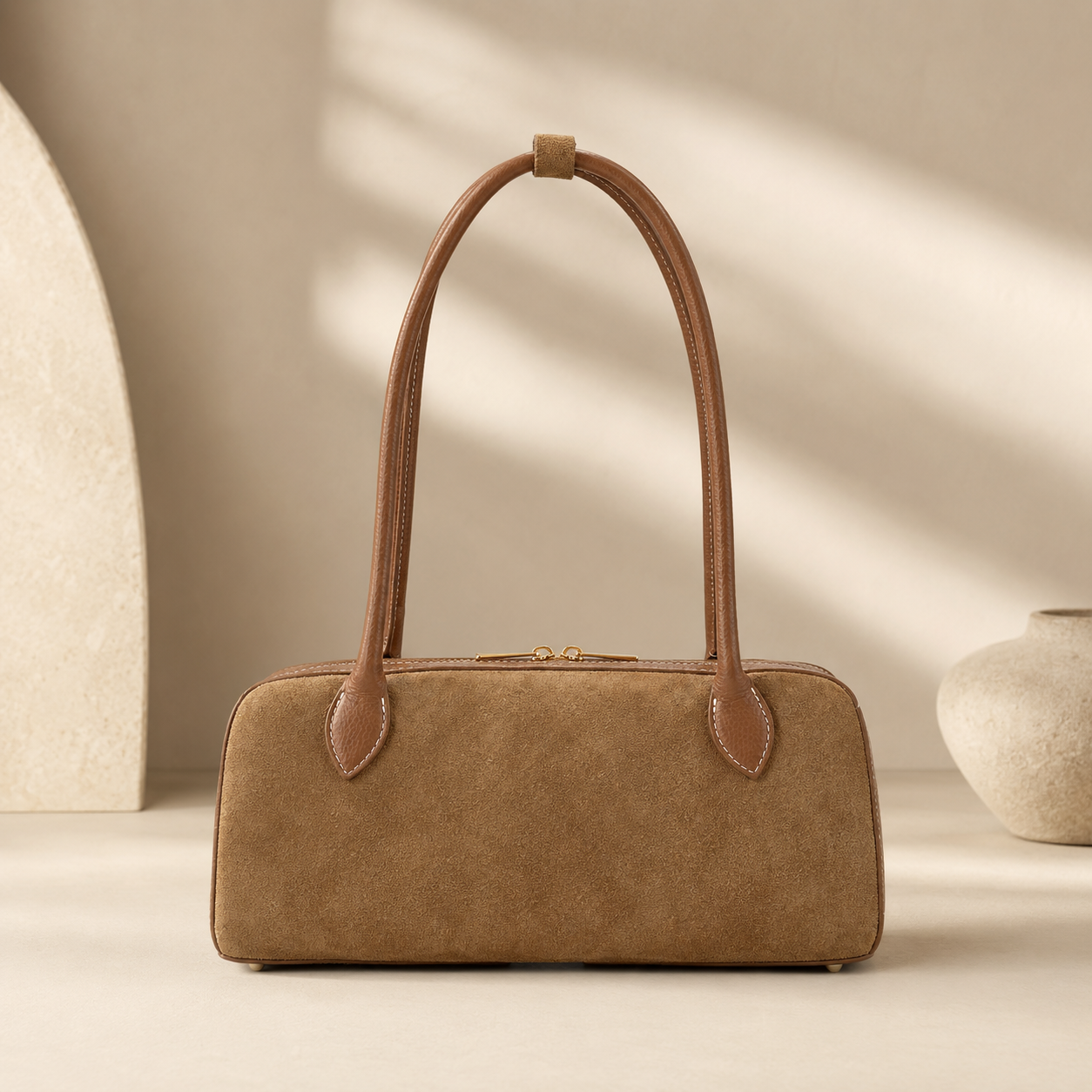 Ardèche Suede Bowling Bag, Coffee