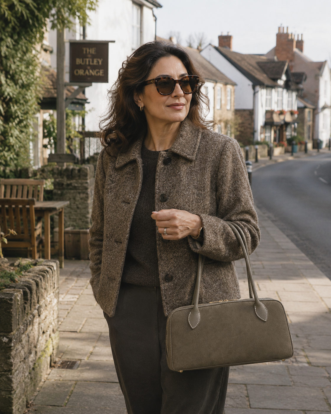 Ardèche Suede Bowling Bag, Dark Taupe