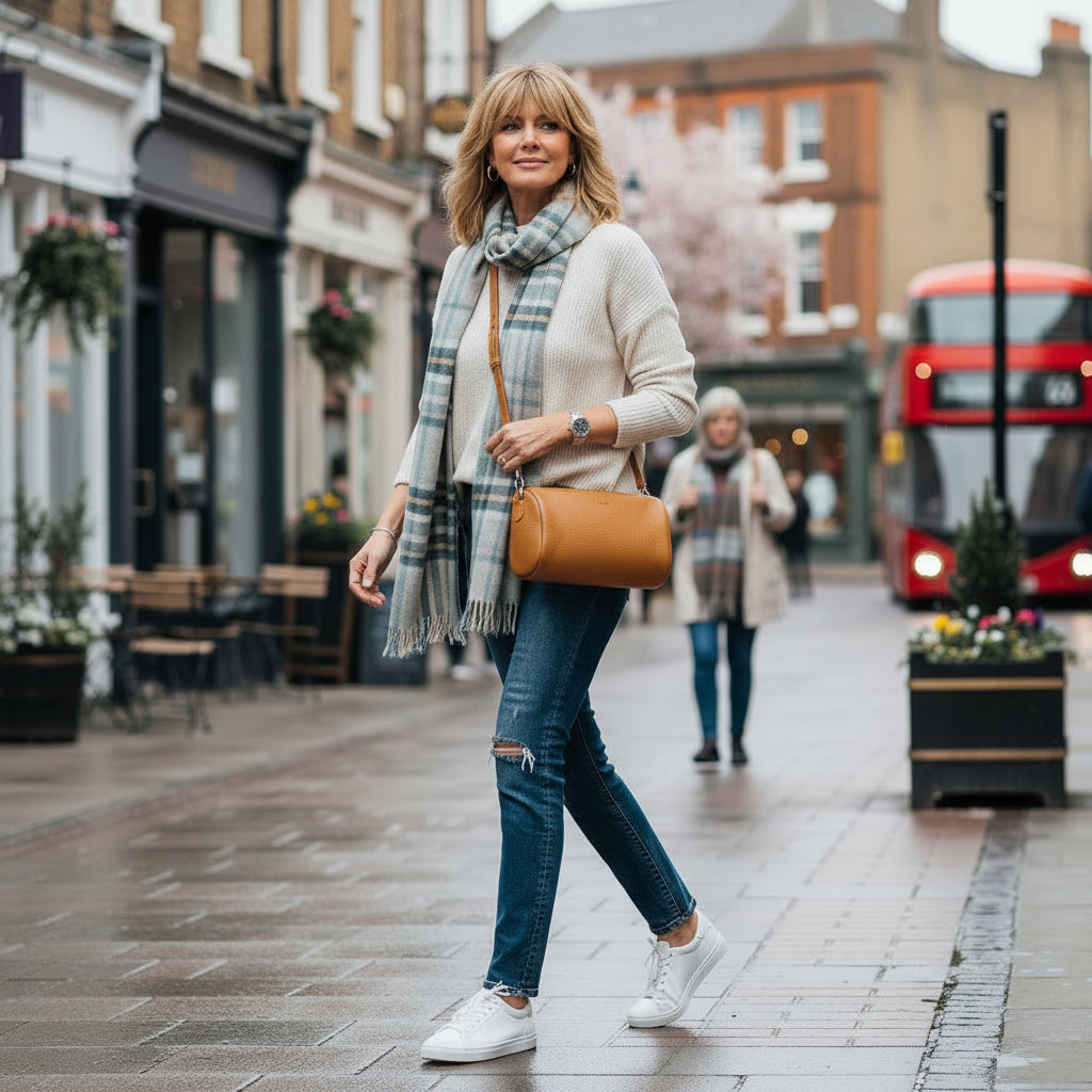 Cross Body Barrel Leather Bag, Tan