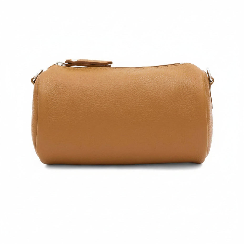 Cross Body Barrel Leather Bag, Tan