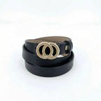 Slim Belt, Black Leather - Circle Clasp Detail