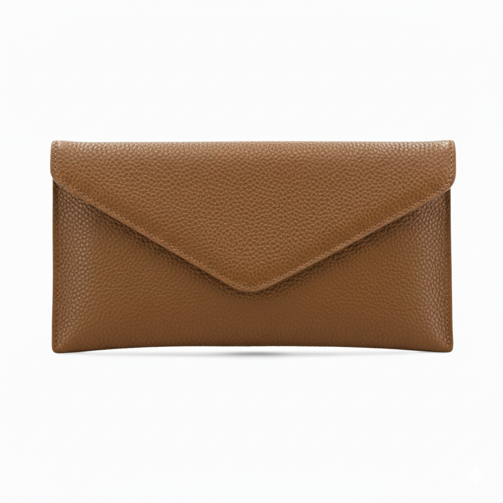 Leather Envelope Clutch Bag, Dark Tan