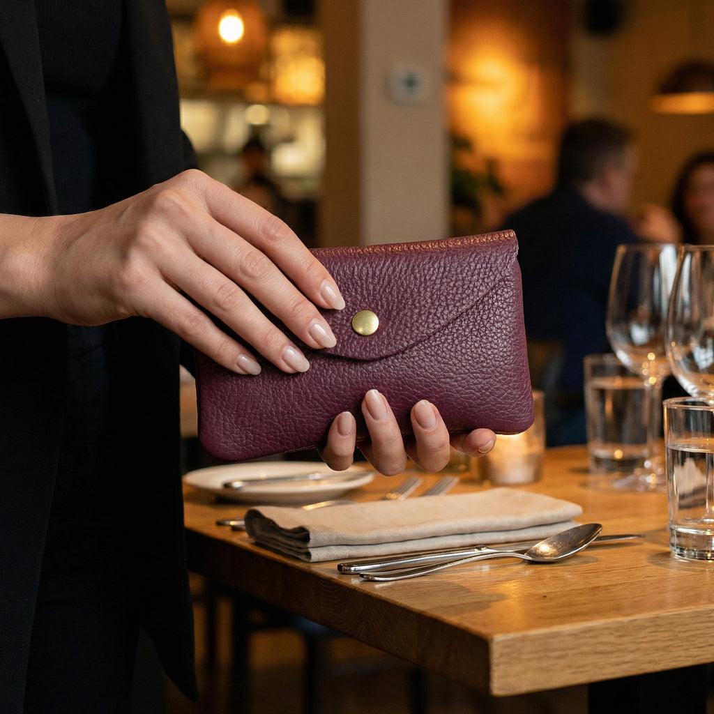 Large Button Purse, Burgundy