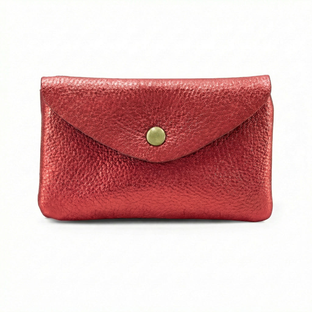 Large Button Purse, Metallic Red