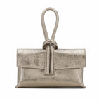 Metallic Leather Loop Bag, Bronze