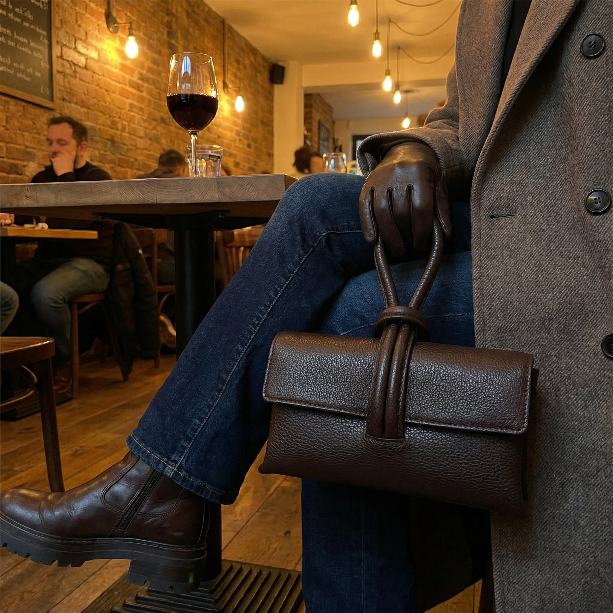 Leather Loop Bag, Chocolate