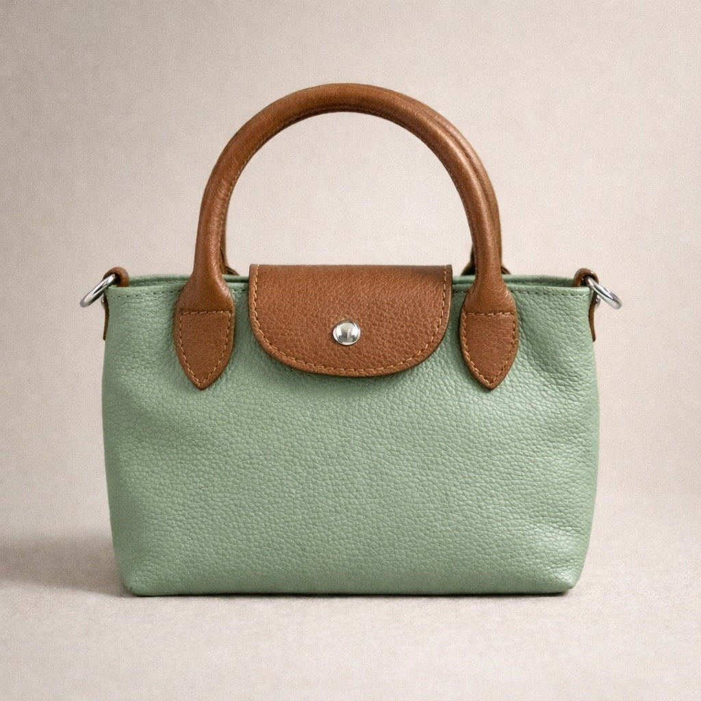 Peggy Longchamps-style Bag, Biscuit/Sage Green
