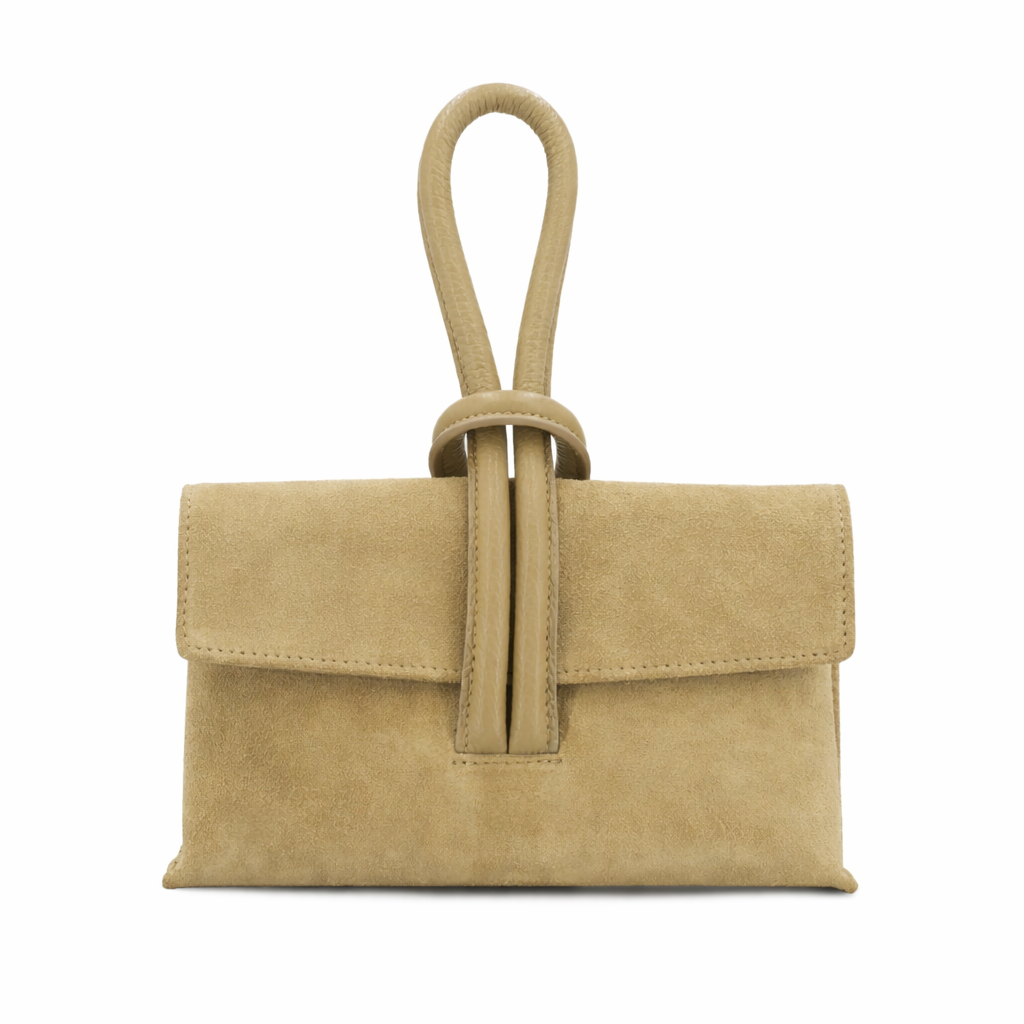 Suede Leather Loop Bag, Beige