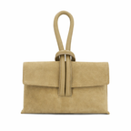 Suede Leather Loop Bag, Beige