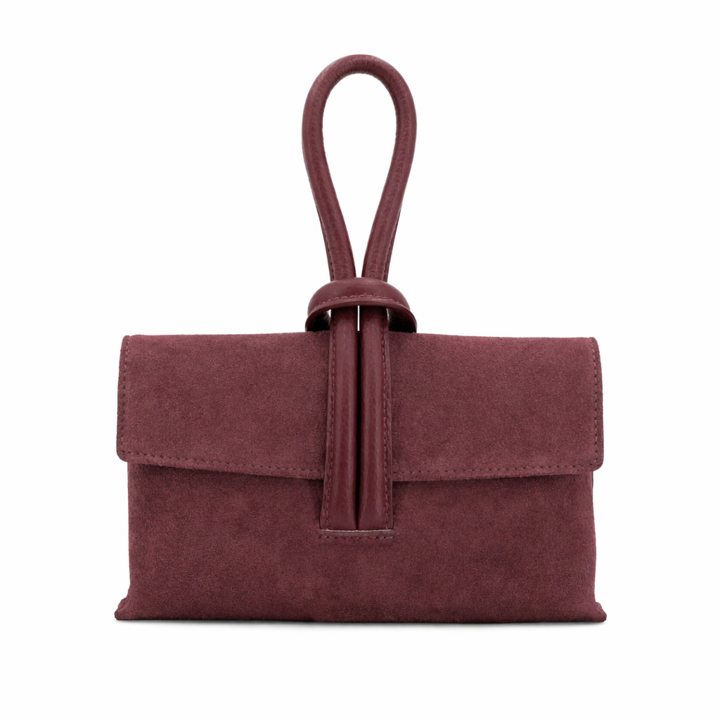 Suede Leather Loop Bag, Burgundy