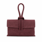 Suede Leather Loop Bag, Burgundy