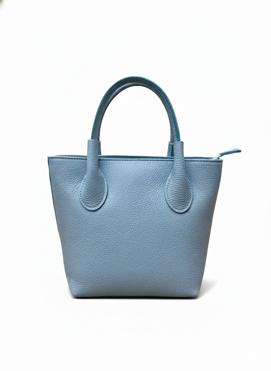 Melanie Mini Bucket Bag, Soft Blue - full grain leather
