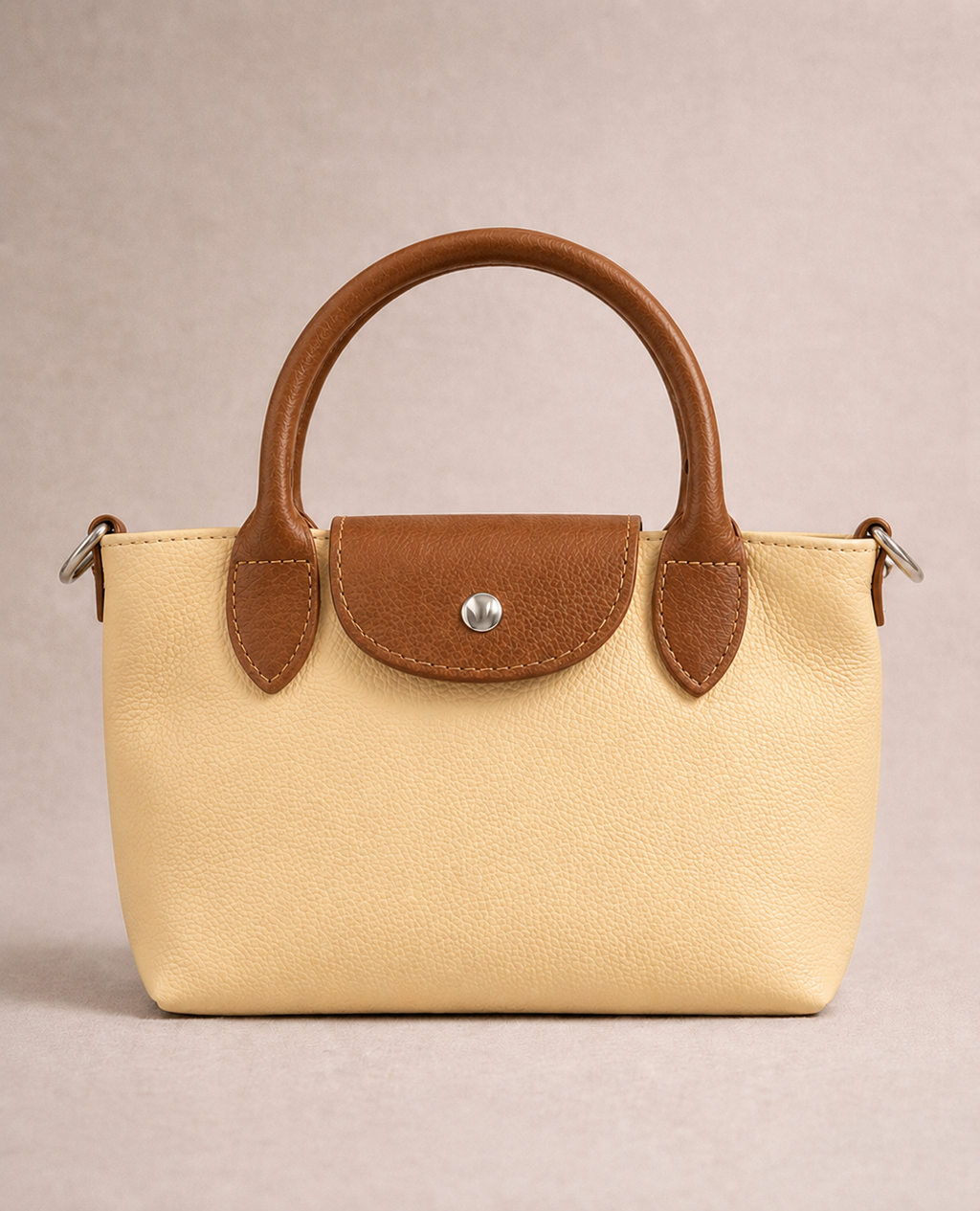 Peggy Longchamps-style Bag, Biscuit/Creamy Lemon