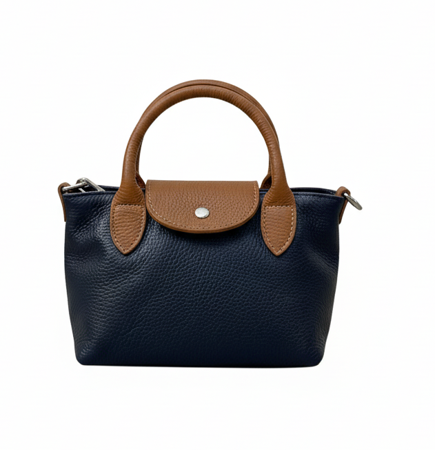 Peggy Longchamps-style Bag, Biscuit/Navy