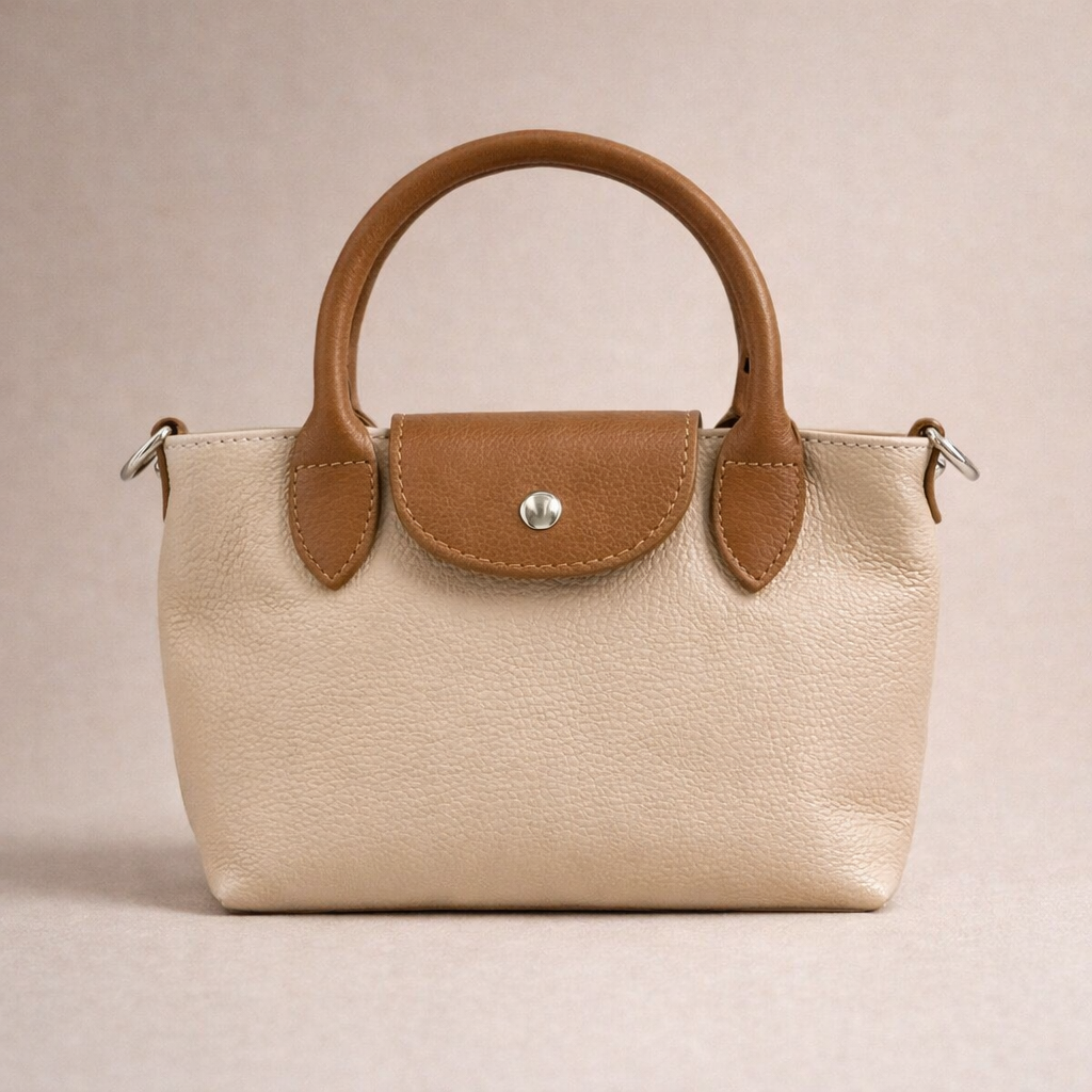 Peggy Longchamps-style Bag, Biscuit/Nude