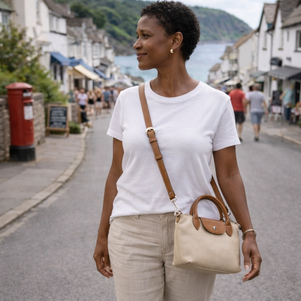 Peggy Longchamps-style Bag, Biscuit/Nude