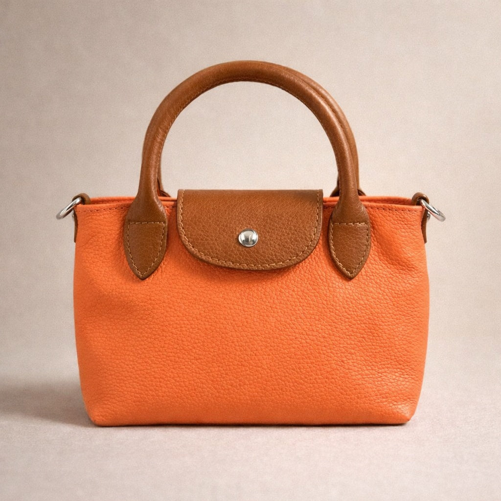 Peggy Longchamps-style Bag, Biscuit/Orange